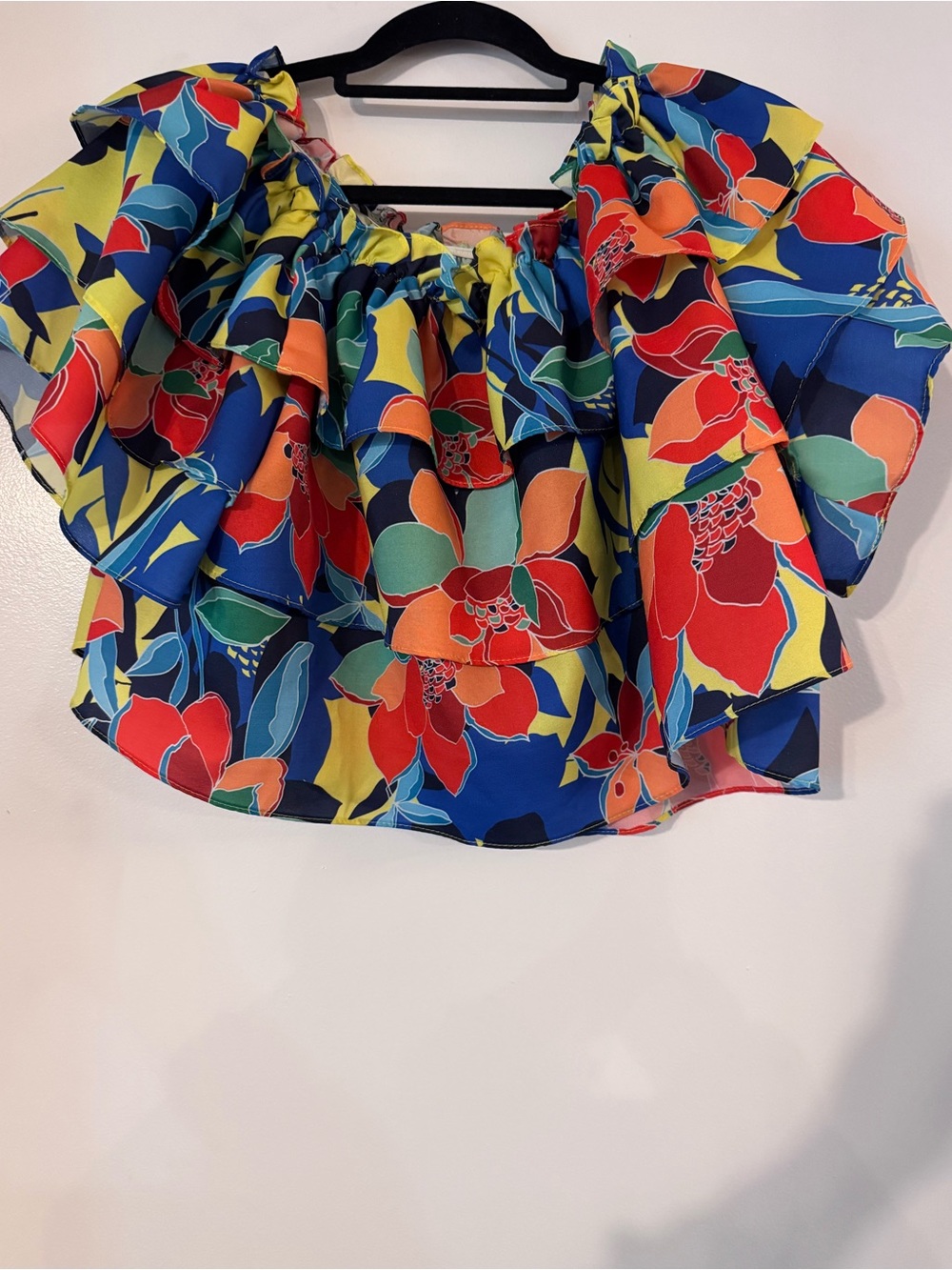Two Piece Bright Floral Off-Shoulder Ruffle Top